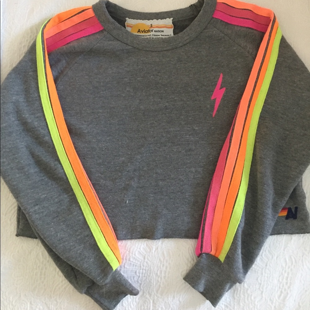 ❌SOLD❌ Aviator nation gray neon cropped sweatshirt